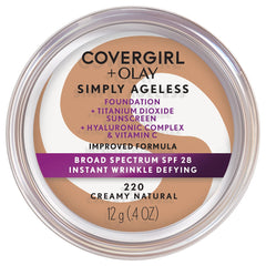 CoverGirl Simply Ageless bottle closeup shows creamy texture for smooth coverage.