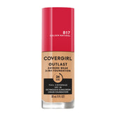 Covergirl Outlast Extreme Wear 3-in-1 foundation bottle shows lightweight, full-coverage finish.