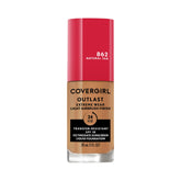 Covergirl Outlast Extreme Wear bottle closeup illustrates a lightweight foundation for smooth skin