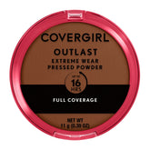 CoverGirl Outlast Extreme Wear pressed powder close-up showing a smooth, long-lasting finish.