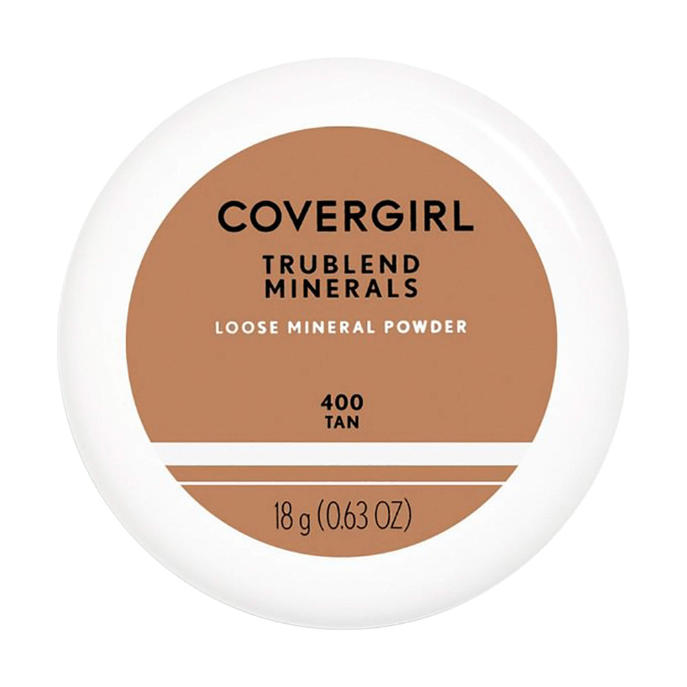 CoverGirl TruBlend loose mineral powder tan bottle pour shows ultra-fine texture for a smooth finish