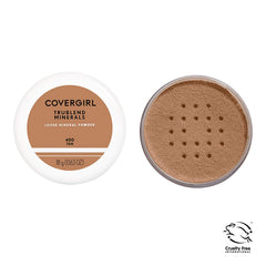 CoverGirl TruBlend loose mineral powder tan packaging close-up highlights cruelty-free formula