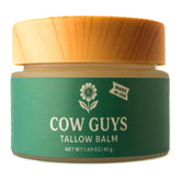 Cow Guys Original Tallow Balm jar shows creamy texture for nourishing skin.
