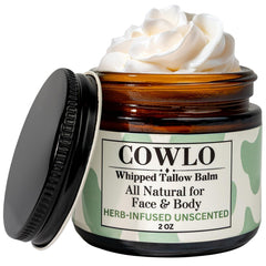 Cowlo whipped tallow balm jar shows creamy texture for deep hydration