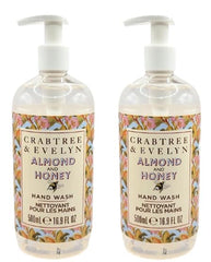 Crabtree & Evelyn Almond & Honey hand wash bottle pour, offering gentle cleansing and hydration.