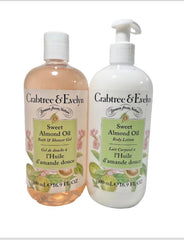 Crabtree & Evelyn Sweet Almond Oil body lotion application for soft, refreshed skin.