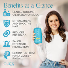 Crack Hair Fix Shampoo after-wash shine highlights smooth, reflective hair.
