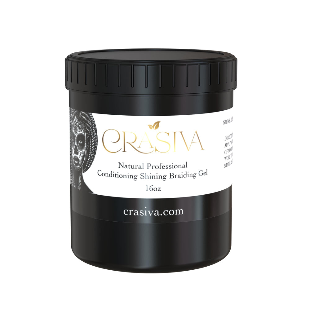 Crasiva Edge Control Gel jar closeup showing frizz control and all-day hold.