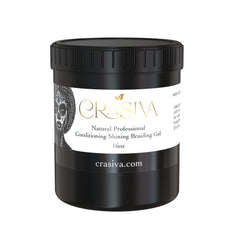 Crasiva Edge Control Gel jar closeup showing frizz control and all-day hold.