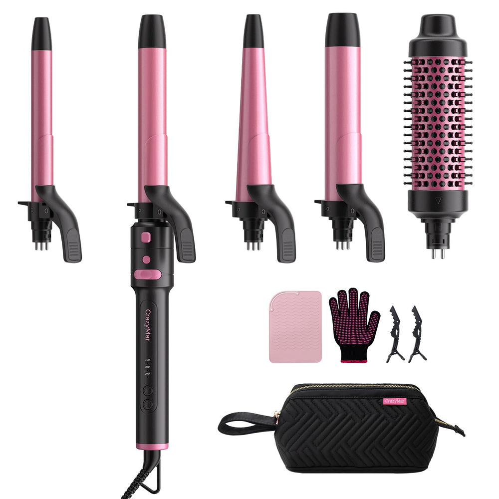 CrazyMar 5-in-1 rotating curling iron set for versatile styling at home or on the go