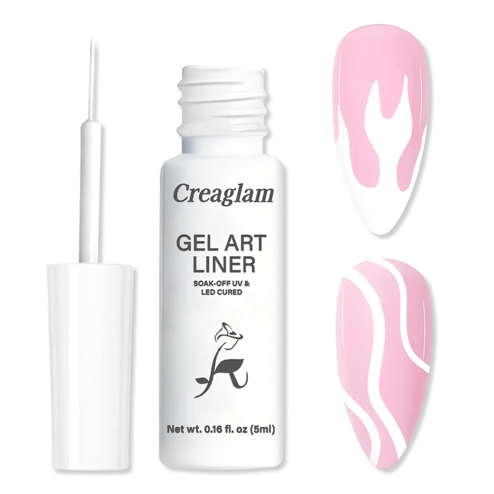 Creaglam White Nail Art Gel Liner with ultra-fine brush for crisp French tips.