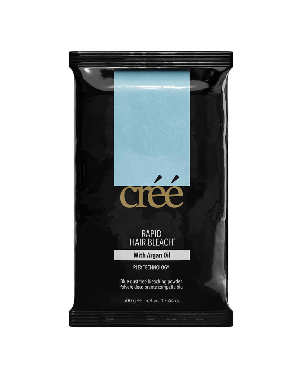 Créé Cree professional bleaching powder packaging shows 500g for salon use.
