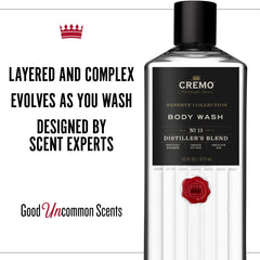 Cremo Distiller’s Blend bottle pour highlighting bourbon-inspired aroma during shower.