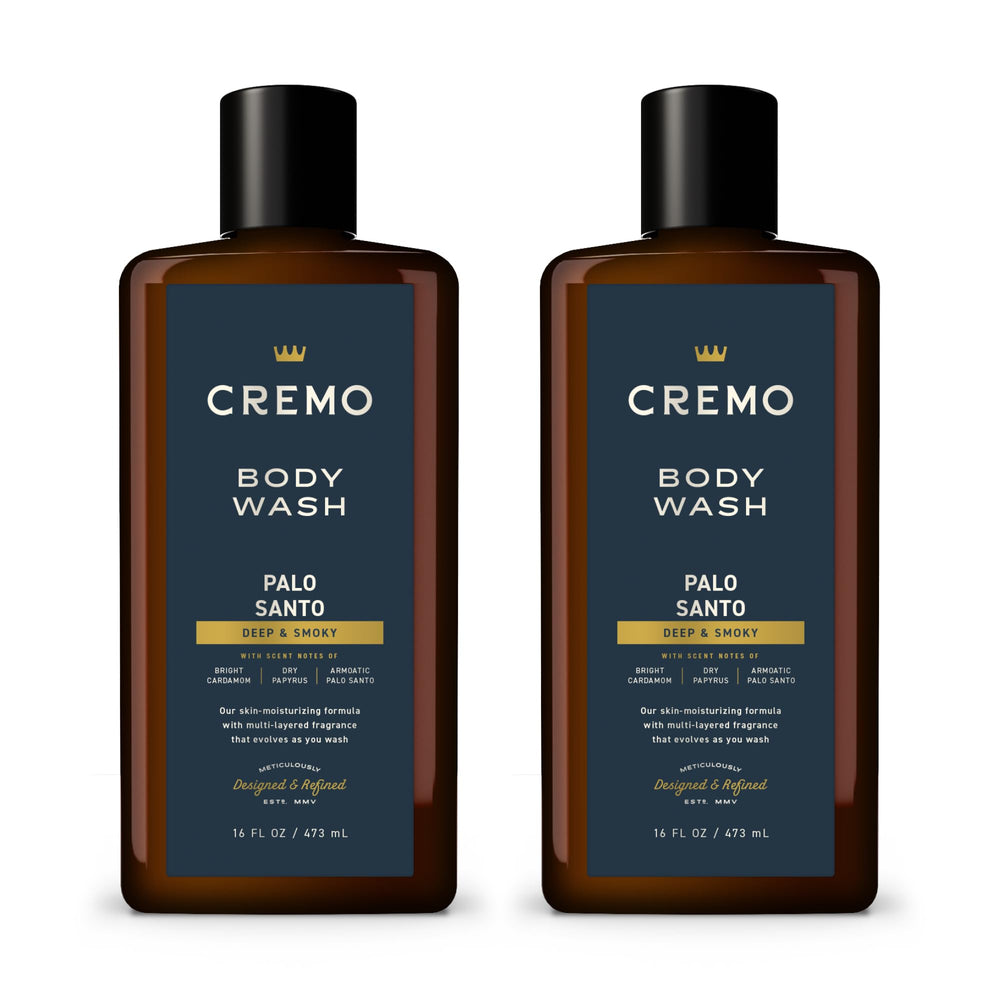 Cremo Rich-Lathering Palo Santo bottle shows premium scent and balanced hydration.