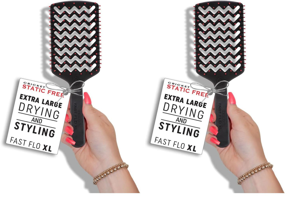 Cricket Static Free Fast Flo XL Vent Hair Brush Pack 2 for quick blow drying and detangling