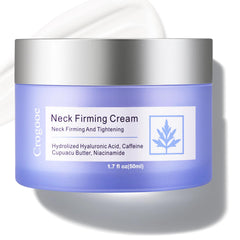 Crogooe neck firming cream bottle front view promoting hydration for firmer skin.