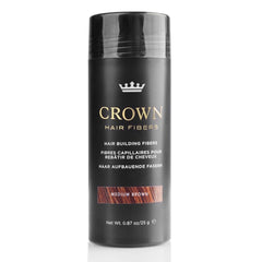 CROWN Twenty1 Hair Building Fibers packaging shows 28g bottle for quick coverage.
