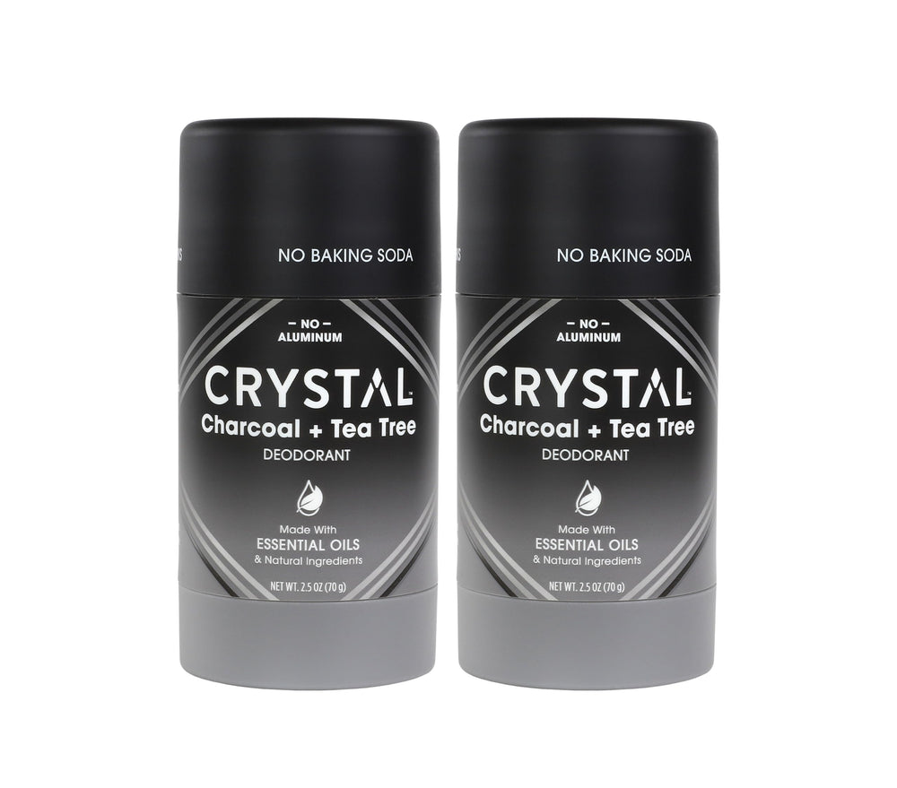 Crystal Essence charcoal tea tree deodorant stick for long-lasting odor control.