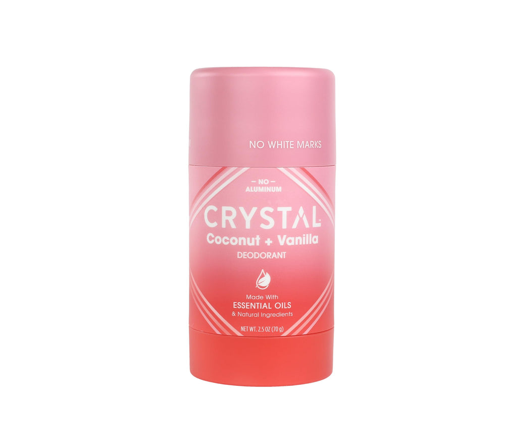 Crystal Essence Coconut Vanilla magnesium solid stick front view, aluminum-free daily protection.