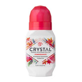 Crystal Essence mineral deodorant roll-on with pomegranate for all-day freshness.