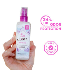Crystal Essence CRYSTAL unscented spray shown for easy, touch-free application and odor control.