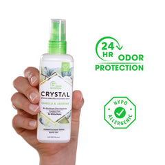 Crystal Essence Vanilla Jasmine deodorant spray nozzle close-up for easy application