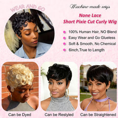 CrystalHair glueless pixie wig with breathable cap for all-day wear.