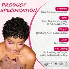 CrystalHair 100% human hair pixie wig offers natural texture and comfort.