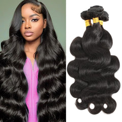CSCHS body wave bundles 16-inch pack show natural black Remy hair for seamless volume.