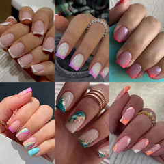 CTTHNBD 6-pack square press-on nails with French tip for quick at-home manicure.