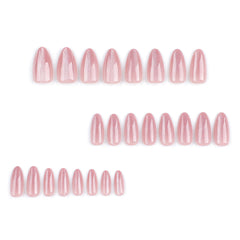 CTTHNBD Almond press-on nails medium pink glitter glossy full-cover on hand