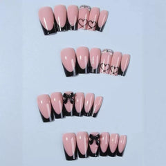 CTTHNBD bow charms design nails coffin black for chic details