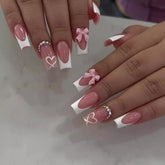 CTTHNBD coffin nails with pink bow heart design for chic daily wear