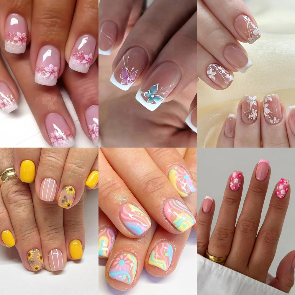 CTTHNBD flower design square nails for quick at-home chic style