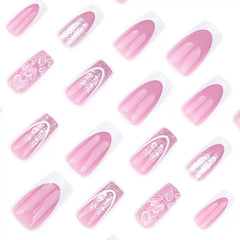 CTTHNBD press-on nails square, white French tip for a classic salon look at home.