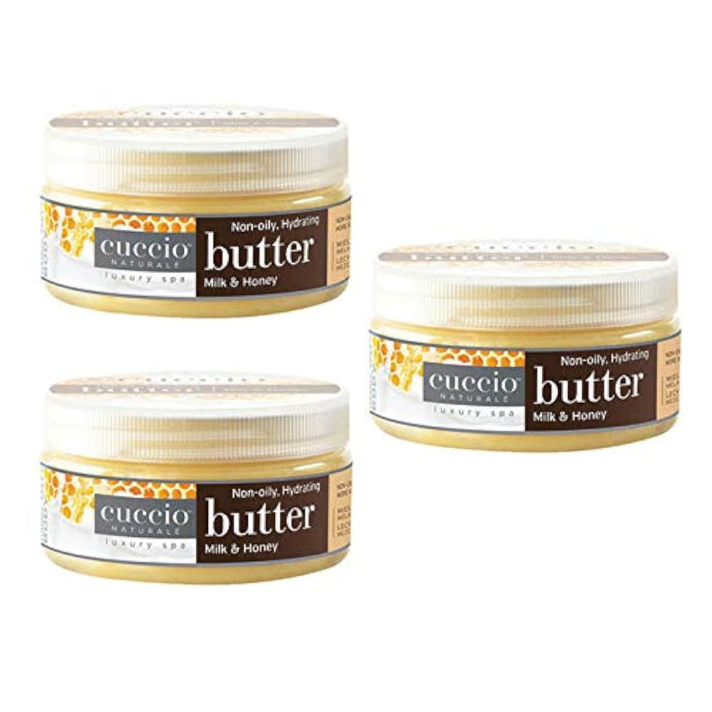 Cuccio Naturale Milk and Honey Butter Blend Lotion bottle delivering deep hydration for hands.
