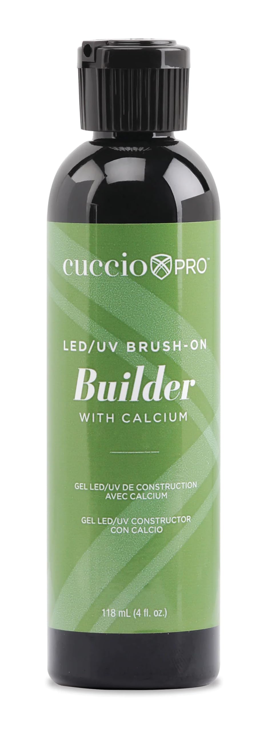 Cuccio Pro Brush-On Builder Gel calcium bottle close-up highlighting strength and easy brush-on use
