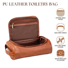 Cumbanho Mens Slim Toiletry Bag waterproof PU exterior handles damp bathroom routines.