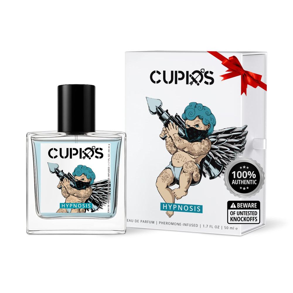 Cupids Hypnosis 2.0 bottle and pour showing a fresh scent for daily wear