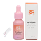 Curacoro Nano Lash Bonder bottle demonstrates professional lash sealing for longer retention.