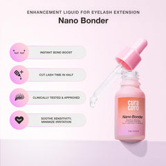 Curacoro Nano Lash Bonder drying time visible as fast 3–5 minutes.