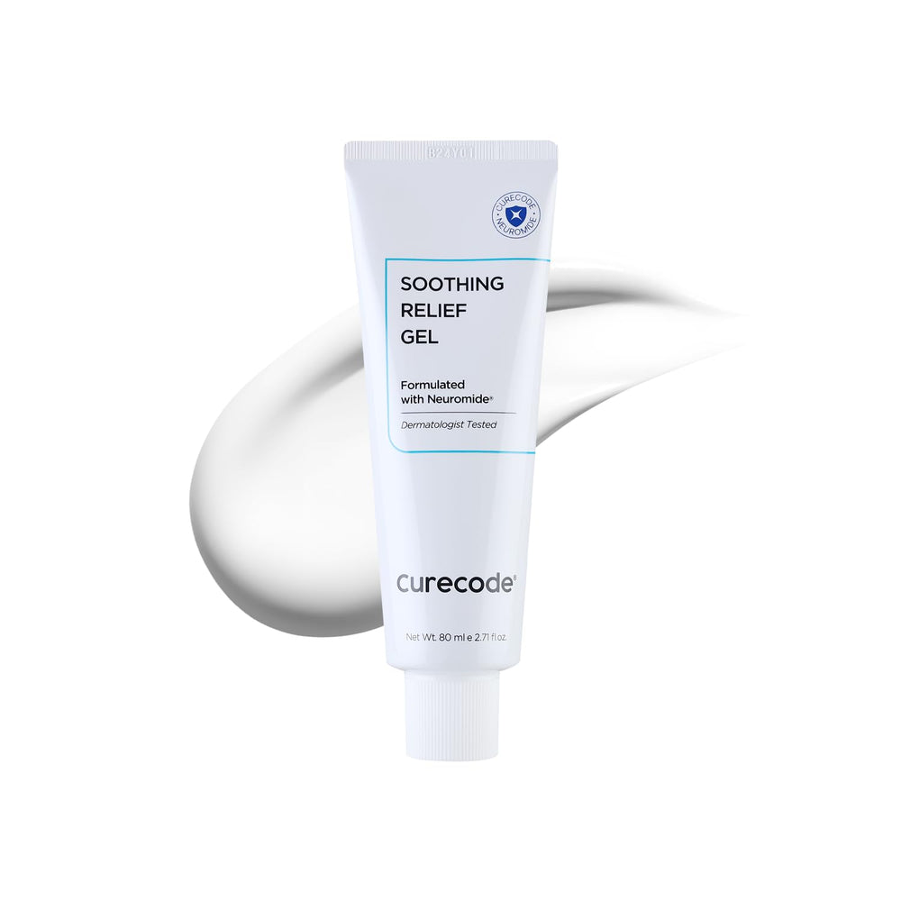 CURECODE Soothing Relief Gel bottle demonstrating lightweight hydration for sensitive skin