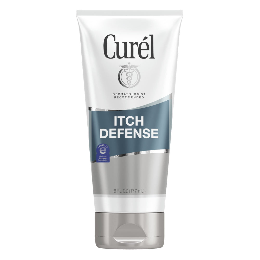 Curél Itch Defense lotion application for soothing hydration on dry skin.