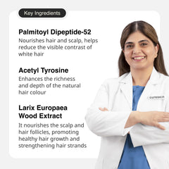 Cureskin Anti Gray Hair Serum applicator drops on palm illustrating easy application.