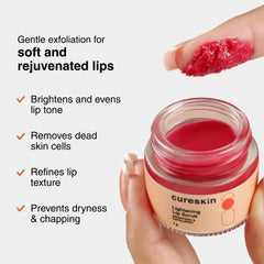 Cureskin Lip Scrub with walnut powder close-up highlighting exfoliation