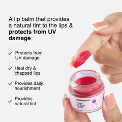 Cureskin tinted lip balm being swiped on lips for a subtle tint