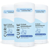 Curie Coconut Nectar deodorant stick applied smoothly for all-day freshness.