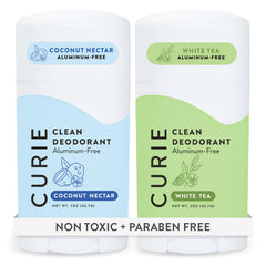 Curie Coconut Nectar deodorant stick provides long-lasting aluminum-free freshness.