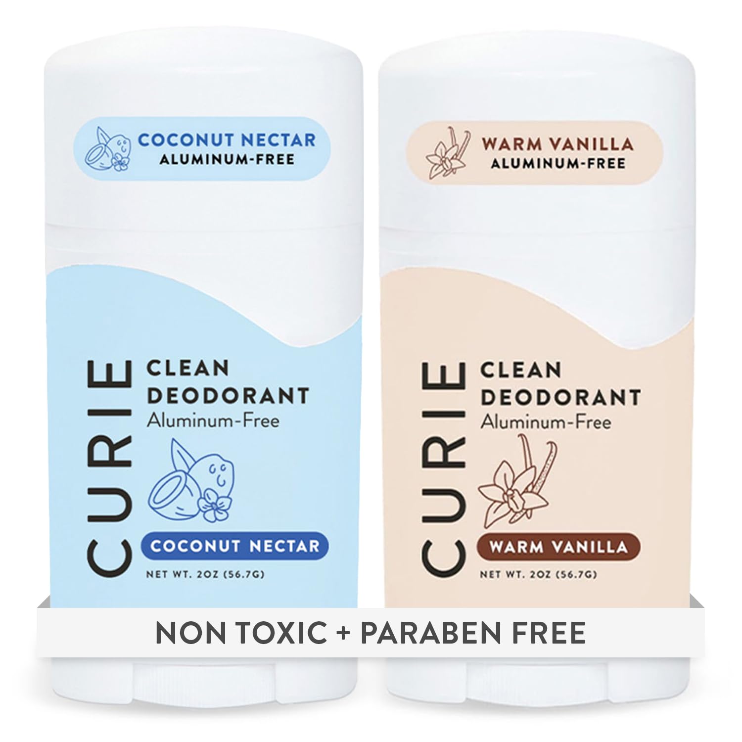 Curie 2pk packshot of aluminum-free deodorant for daily freshness.