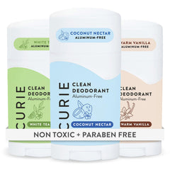 Curie déodorant en bâton trio coco-nectar, fraîche durable et sans traces.